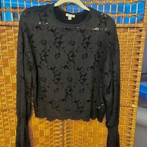 Pointelle Women's Lace Top Sz M Black Witchy Goth Romantic Goth Glam